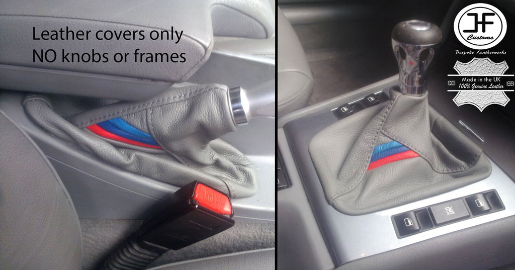 TRI STRIPES TOP GRAIN GREY LEATHER GEAR & HANDBRAKE GAITER FITS BMW E46 1999-05