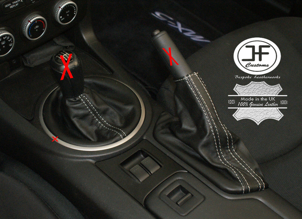SILVER STITCH FOR MAZDA MX5 MK3 2005-2012 GENUINE LEATHER GEAR HANDBRAKE GAITER