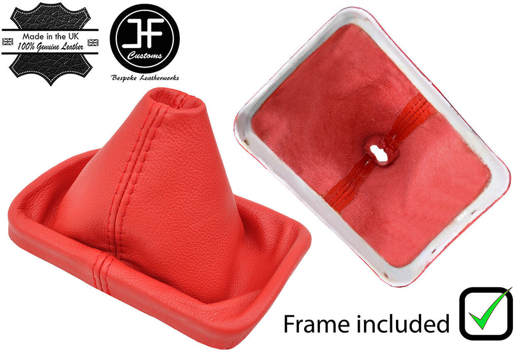 RED LEATHER GEAR GAITER WITH PLASTIC FRAME FOR VW NEW BEETLE 1998-2011