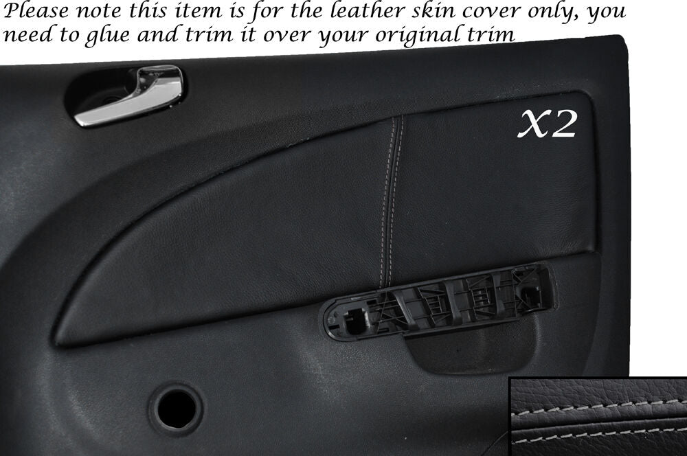 GREY STITCH 2X REAR DOOR CARD SKIN COVERS FITS VAUXHALL OPEL CORSA D 06-14 5DR