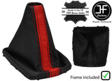 BLACK&RED STRIPE LEATHER GEAR GAITER+PLASTIC FRAME FOR FORD FOCUS FL 08-11