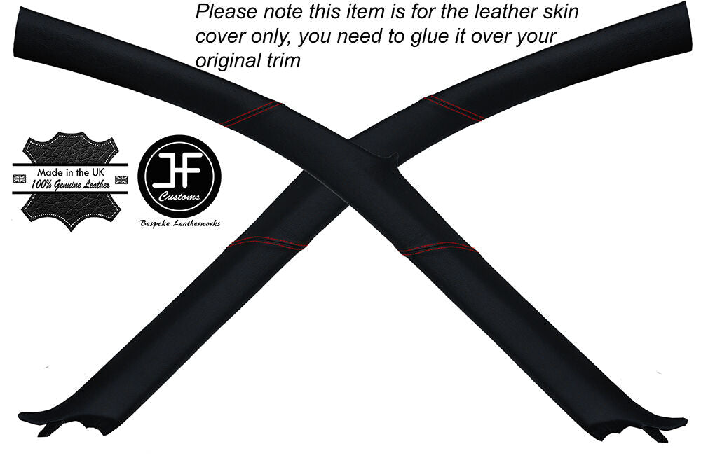 RED STITCHING 2X A PILLARS LEATHER SKIN COVERS FITS HYUNDAI COUPE 2002-2009