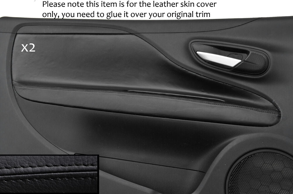 BLACK STITCH 2X DOOR CARD TRIM SKIN COVERS FITS FIAT PUNTO GRANDE EVO 10-14 3DR