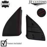DARK RED STITCH LEATHER 2X WING MIRROR DOOR TRIM COVER+FRAMES FOR VW GOLF MK3