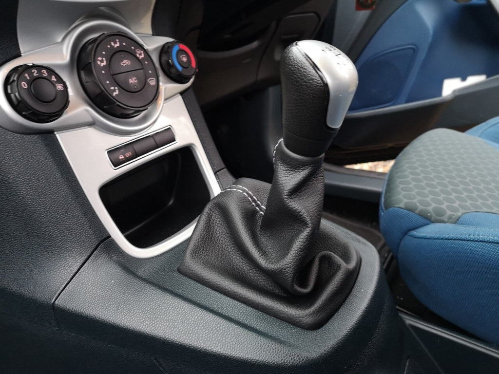 WHITE STITCH TOP GRAIN REAL LEATHER GEAR GAITOR FITS FORD FIESTA MK7 2008-2013