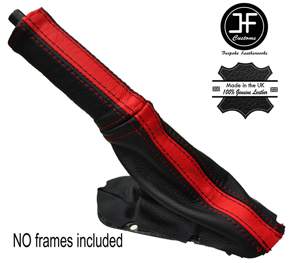 BLACK & RED STRIPE LEATHER E BRAKE BOOT & HANDLE COVER FITS DODGE VIPER 03-06
