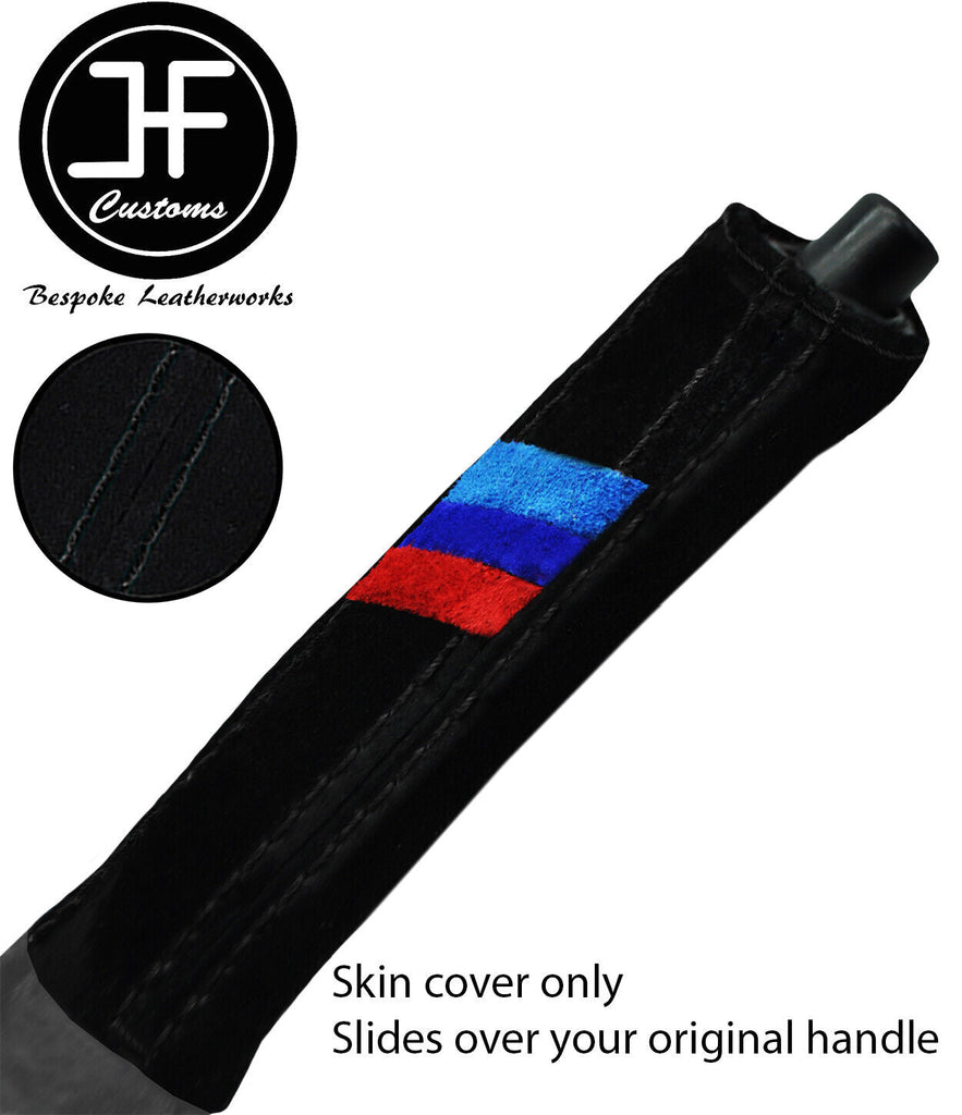BLACK STICH TRI STRIPE SUEDE HANDBRAKE HANDLE COVER FOR BMW 8 E31 840 850 90-99