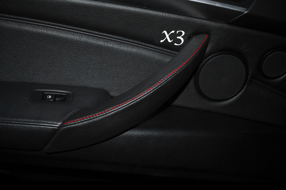 RED STITCH 3X DOOR HANDLE LEATHER SKIN COVERS FITS BMW X5 E70 & X6 E71 07-13