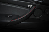 RED STITCH 3X DOOR HANDLE LEATHER SKIN COVERS FITS BMW X5 E70 & X6 E71 07-13
