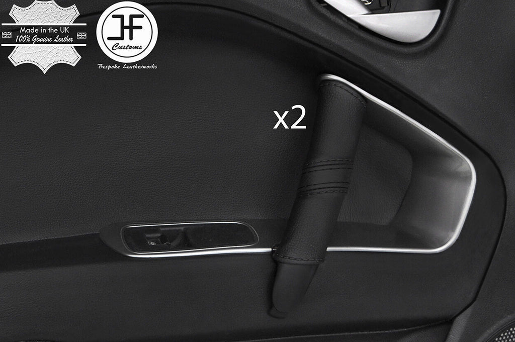 BLACK & BLACK STRIPE 2X DOOR HANDLE LEATHER COVERS FOR ALFA ROMEO MITO 08-17