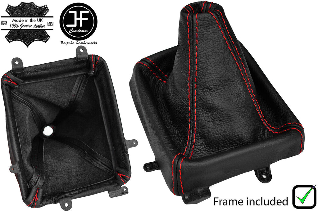 RED STITCH LEATHER GEAR GAITER+PLASTIC FRAME FOR MITSUBISHI SHOGUN MK4 07-19