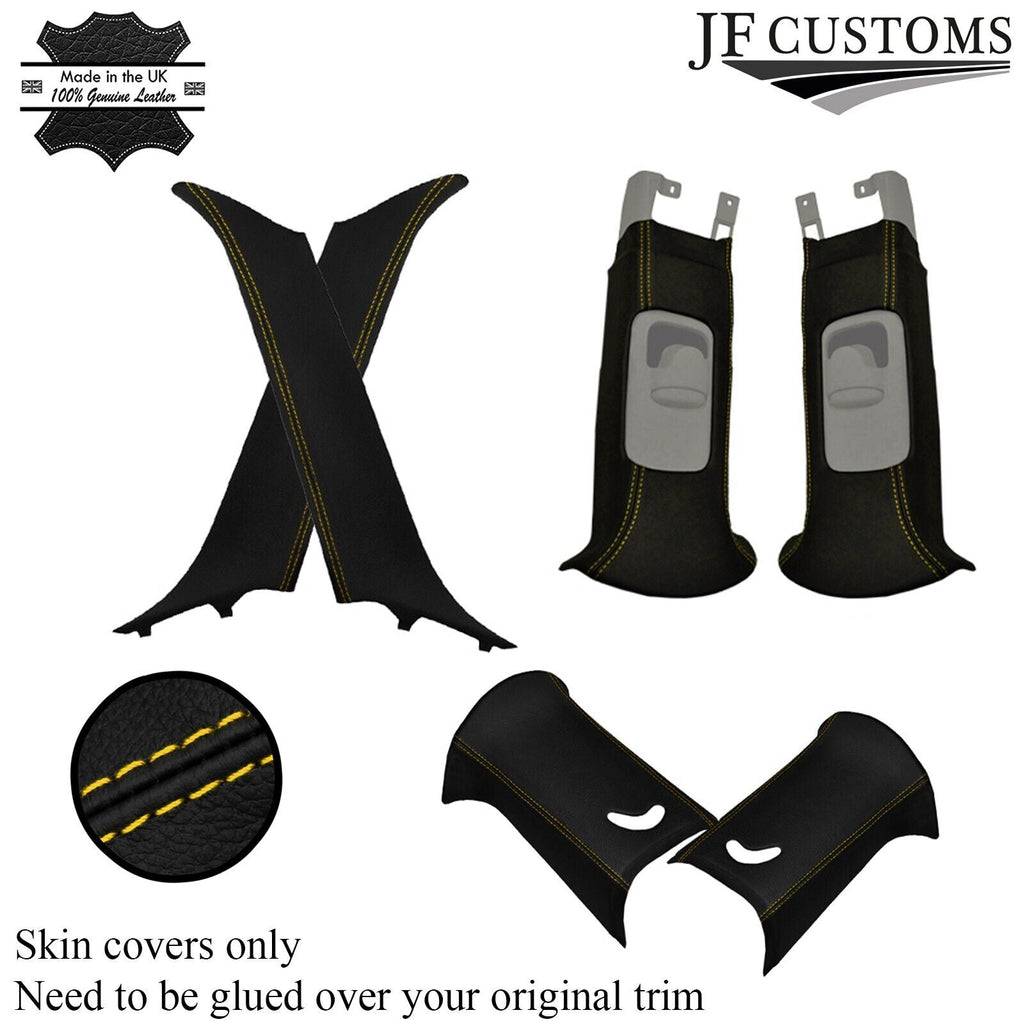 YELLOW STITCH ITALIAN LEATHER PILLAR KIT COVERS FOR BMW MINI R50 R53 01-06