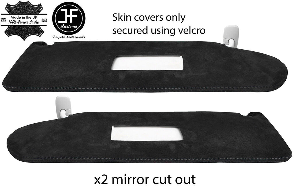 BLACK STITCH 2X SUN VISOR LUXE SUEDE COVER FOR VW T5 TRANSPORTER 2 MIRROR CUTOUT