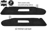 BLACK STITCH 2X SUN VISOR LUXE SUEDE COVER FOR VW T5 TRANSPORTER 2 MIRROR CUTOUT