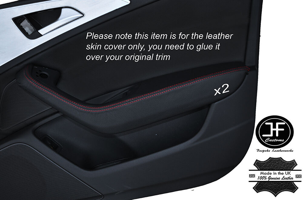 RED STITCHING 2X FRONT DOOR HANDLE ARMREST SKIN COVERS FITS AUDI A6 C7 11-15