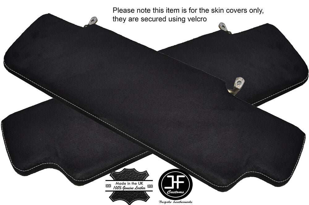 GREY STITCH 2X SUN VISORS LUXE SUEDE COVERS FITS LAND ROVER DEFENDER 90 110