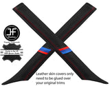 RED STITCH TRI  STRIPE 2X A PILLAR LEATHER COVERS FITS BMW E30 1984-1993 COUPE
