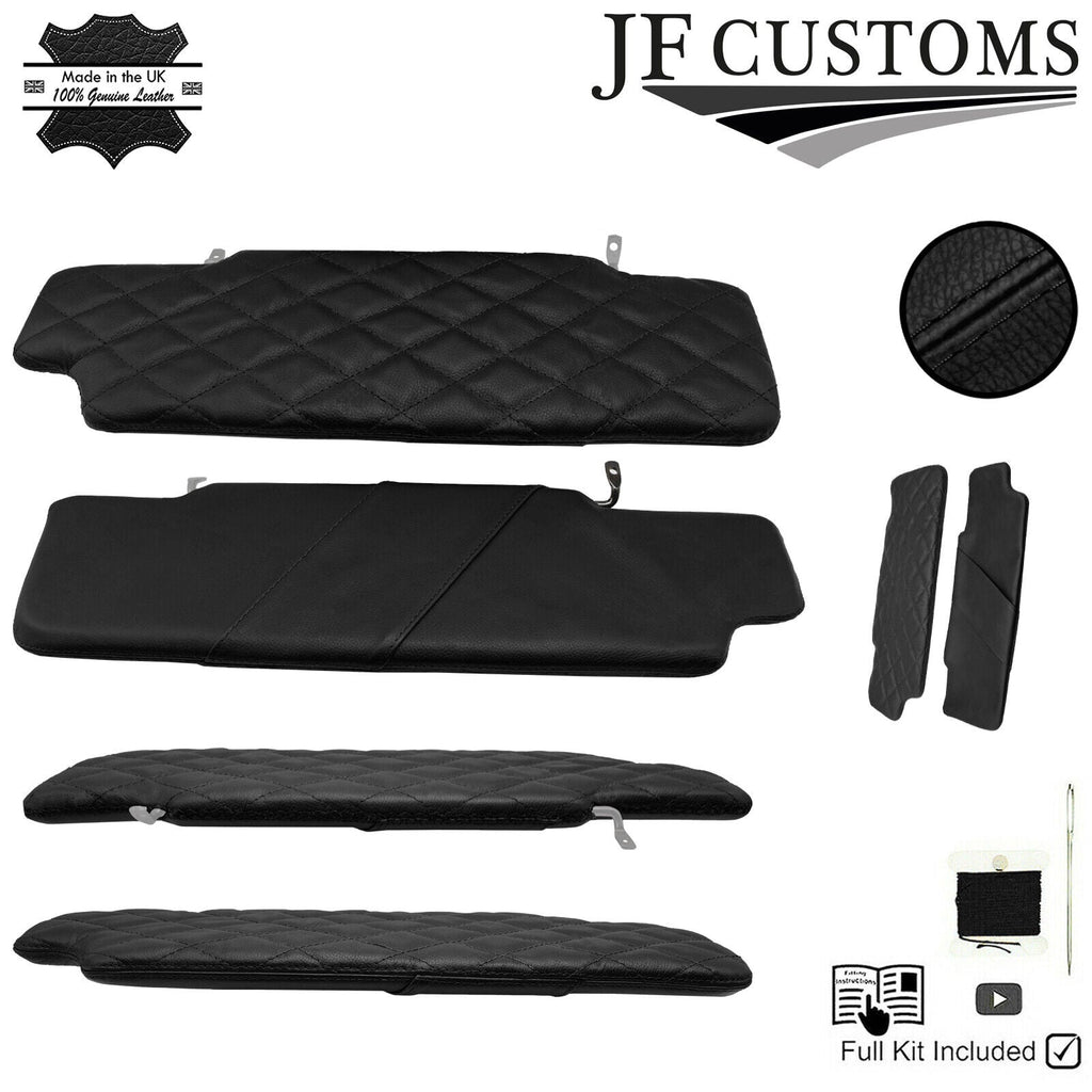 JF2 BLACK LEATHER CROSS DIAMOND STITCH 2X SUN VISOR COVERS FOR DEFENDER 07-14