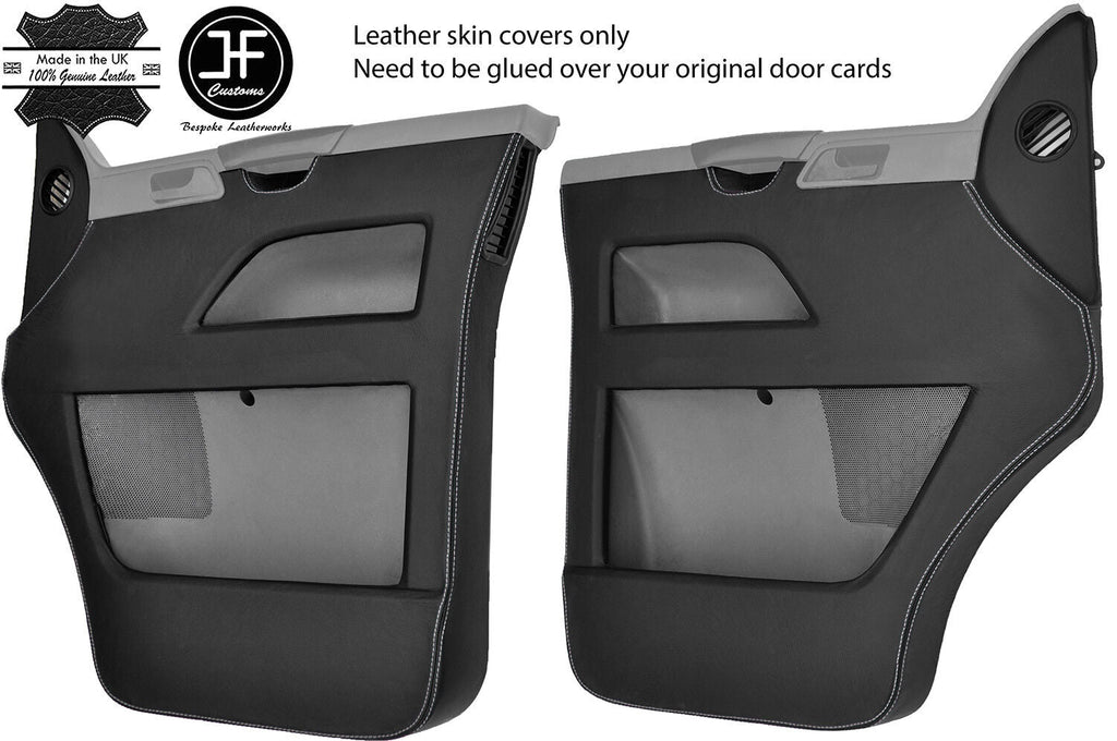 WHITE STITCH 2X FRONT DOOR CARD LEATHER COVERS FOR VW T5 TRANSPORTER STYLE 2