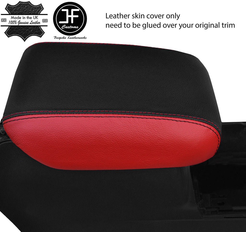BLACK & RED TOP GRAIN LEATHER ARMREST LID COVER FITS HONDA CRV CR-V 2015-2018