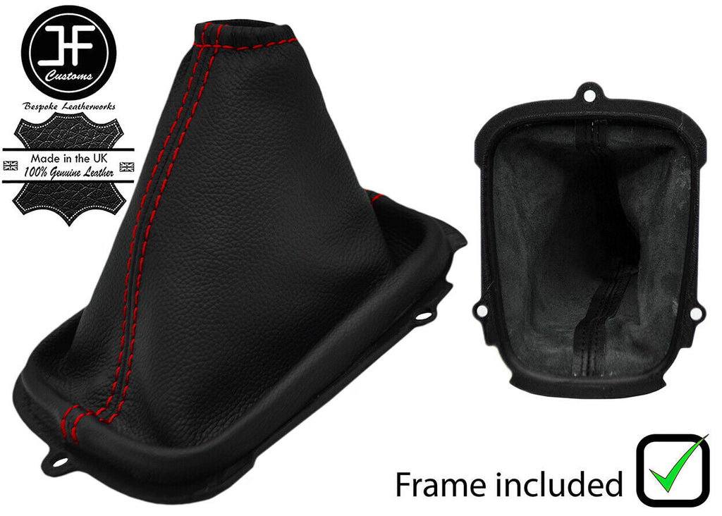 RED STITCH LEATHER GEAR GAITER+PLASTIC FRAME FITS NISSAN PRIMERA P12 02-08