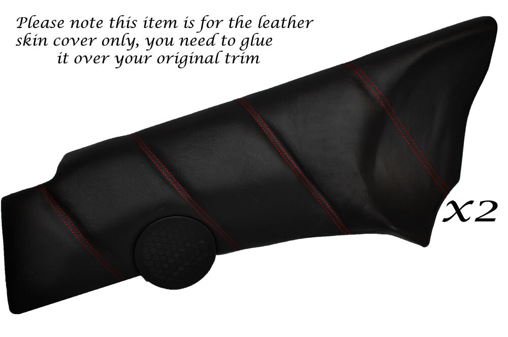 RED STITCH 2X REAR DOOR CARD SKIN COVERS FITS VAUXHALL OPEL CALIBRA 90-97