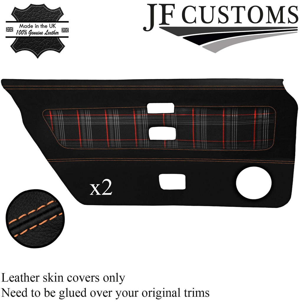 BEIGE STITCH LEATHER+RED TARTAN 2X DOOR CARD COVER FOR TRIUMPH TR8 78-81 JF2