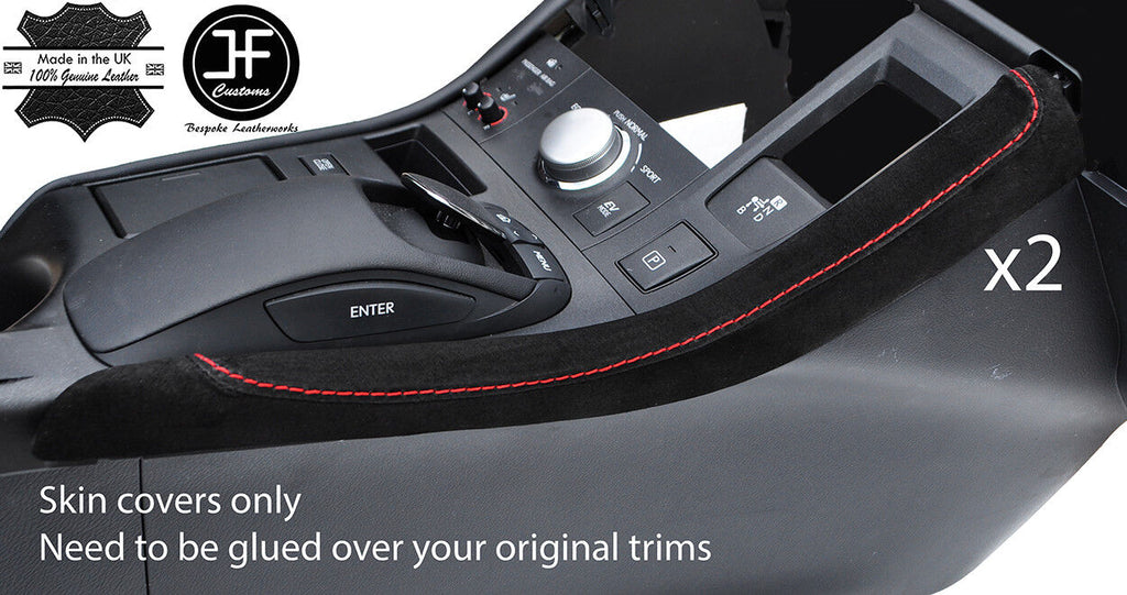 RED STITCH 2X CENTER CONSOLE SIDE TRIM SUEDE COVERS FOR LEXUS CT200H 10-18