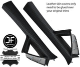 WHITE STITCHING 2X A PILLAR REAL LEATHER COVERS FOR SEAT LEON MK2 2005-2011