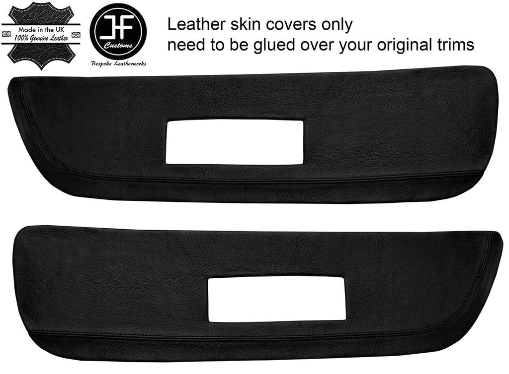 BLACK LEATHER 2X FRONT DOOR CARD TRIM INSERT COVERS FITS SAAB 900 CLASSIC 78-93