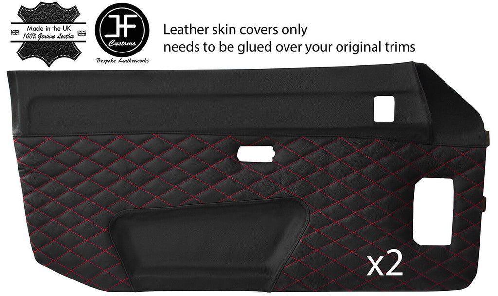 RED DIAMOND STITCH 2X FULL DOOR CARD LEATHER COVER FITS PORSCHE 924 944 75-91