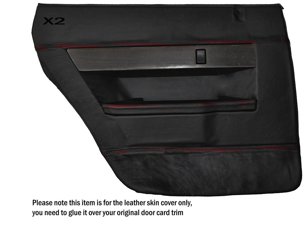 RED STITCH 2X REAR FULL DOOR CARDS LEATHER SKIN COVERS FITS ROVER SD1 MADE IN UK