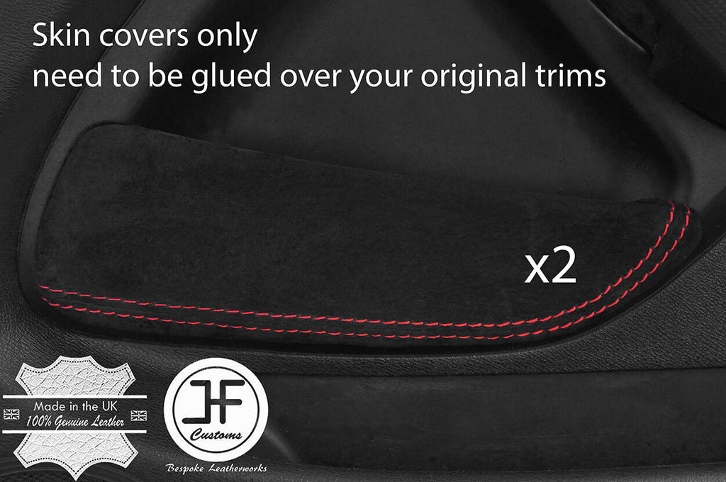 RED STITCH 2X DOOR POCKET TRIM SUEDE COVERS FITS HONDA INTEGRA DC5 2002-2006