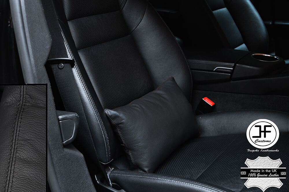 1X BLACK LEATHER & BLACK STITCH GENUINE LEATHER LUXURY CAR SEAT PILLOW CUSHION