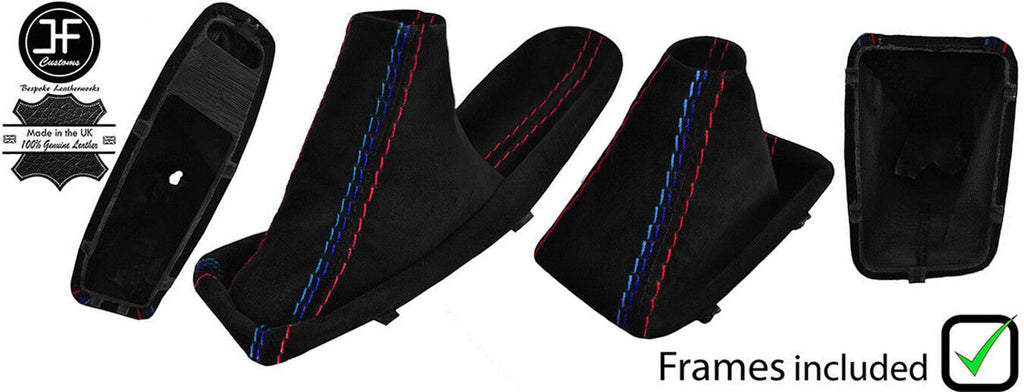 RED & TRI STITCH SUEDE AUTOMATIC GAITER SET+PLASTIC FRAME FOR BMW E90 E91 E92