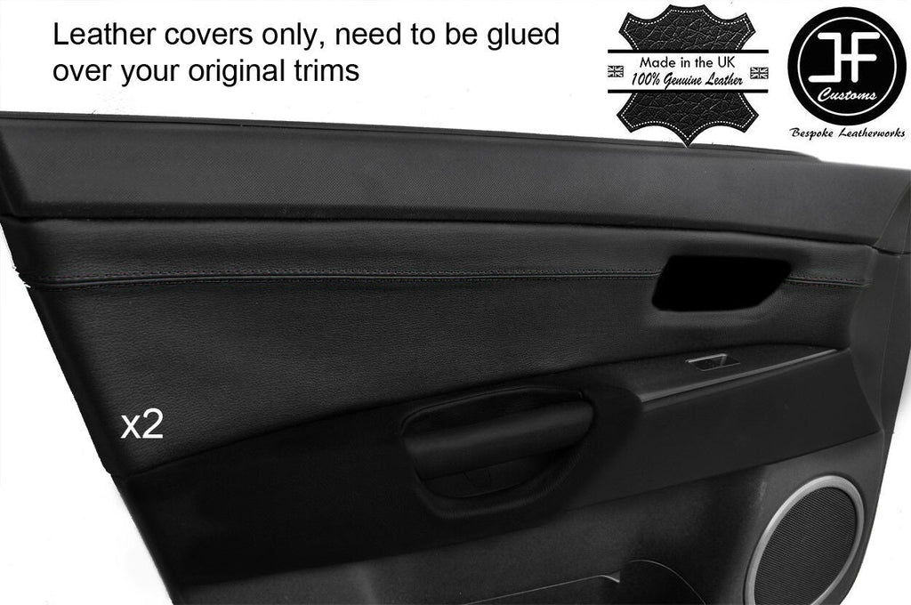 BLACK STITCH 2X FRONT DOOR CARD TRIM LEATHER COVERS FITS MAZDA 3 03-09 5 DOOR