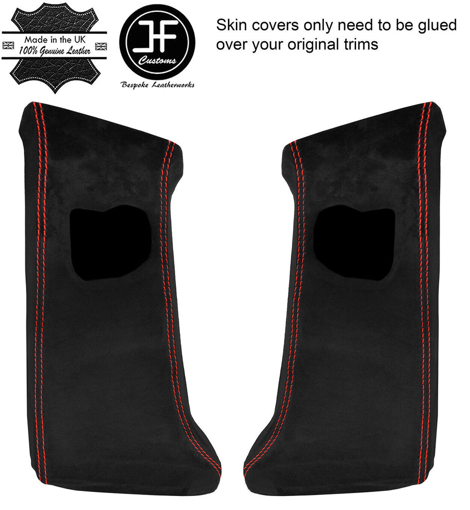 RED STITCH 2X UPPER B PILLAR REAL SUEDE COVERS FITS TESLA MODEL S 12-16
