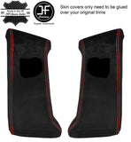 RED STITCH 2X UPPER B PILLAR REAL SUEDE COVERS FITS TESLA MODEL S 12-16