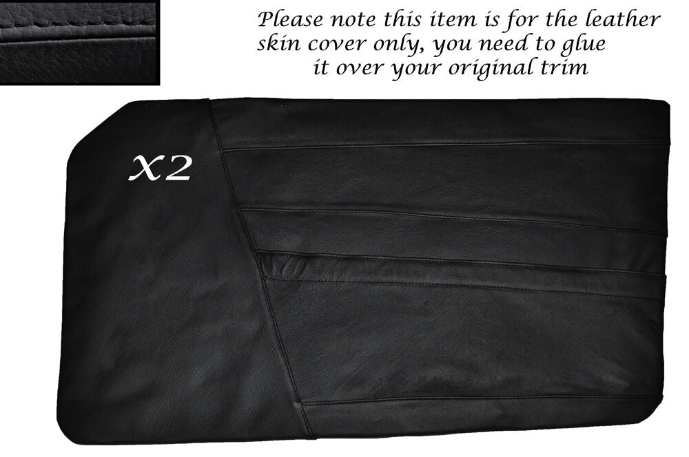 BLACK STITCH 2X DOOR CARD LEATHER SKIN COVERS FITS TRIUMPH TR6 1969-1976