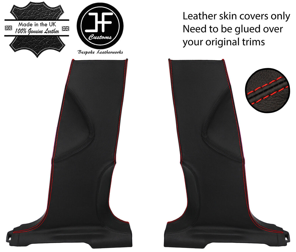 RED STITCH 2X LOWER B PILLAR REAL LEATHER COVERS FITS AUDI Q5 2008-2015