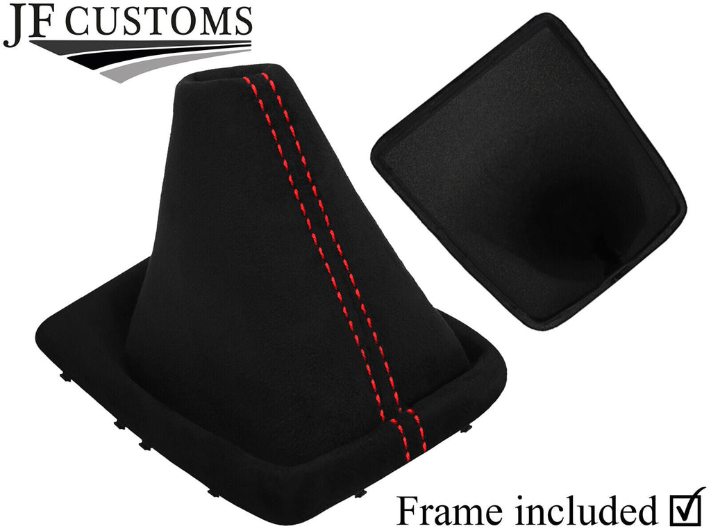 RED STITCH LUXE SUEDE GEAR GAITER + PLASTIC FRAME FOR FORD FOCUS MK2 FL 08-11