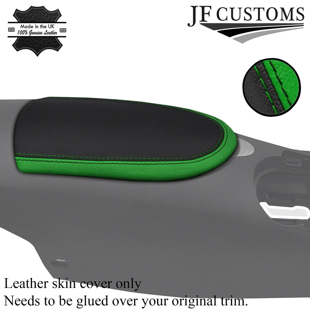 BLACK & GREEN REAL LEATHER ARMREST LID COVER FITS 370Z Z34 09-2017 STYLE 2