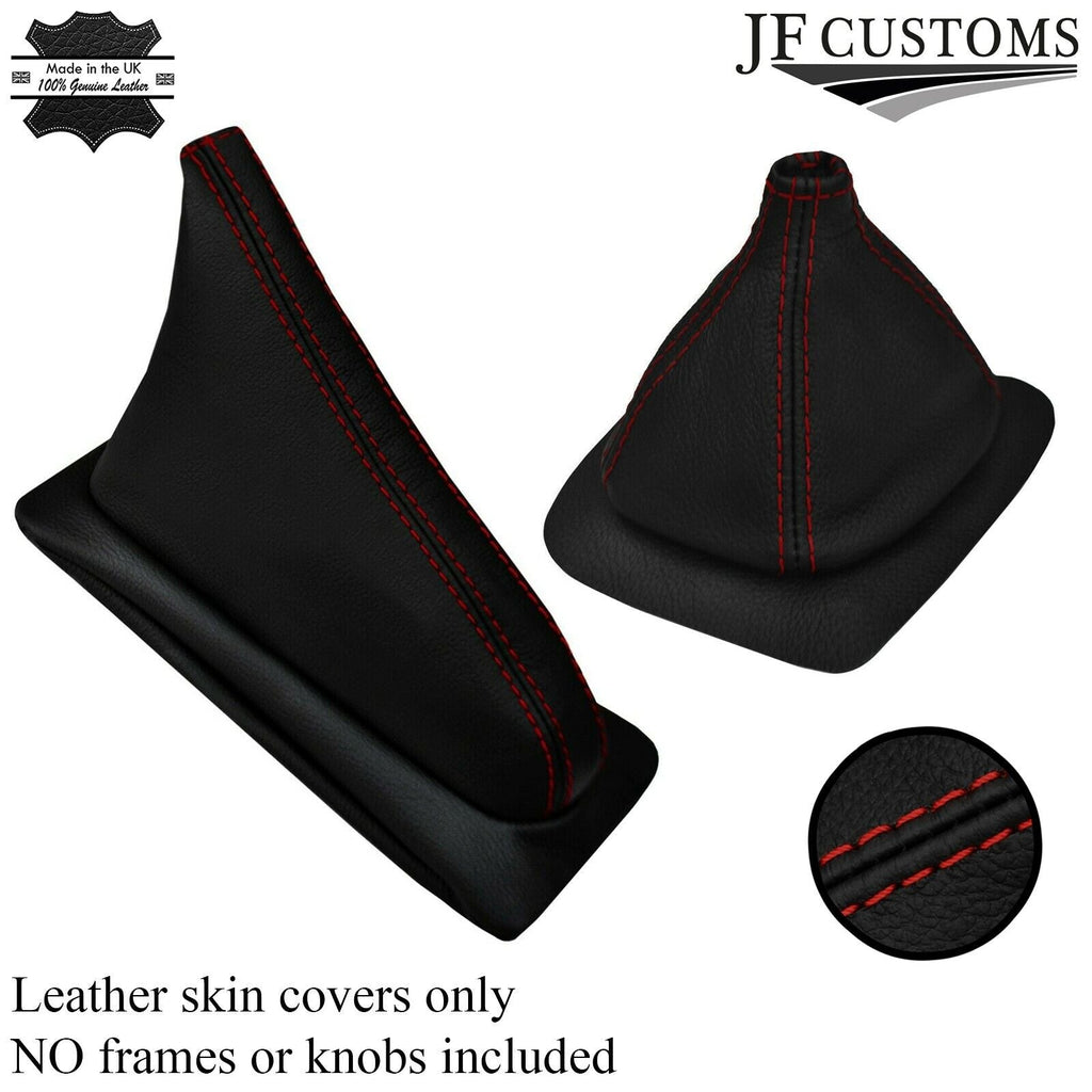DARK RED STITCH LEATHER GEAR+HANDBRAKE GAITER SET OVER RUBBER FOR FIAT X1/9 X19
