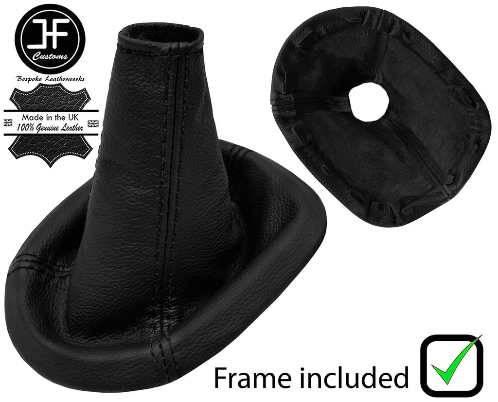 BLACK STITCH LEATHER GEAR GAITER + PLASTIC FRAME FOR TOYOTA YARIS 2006-2011