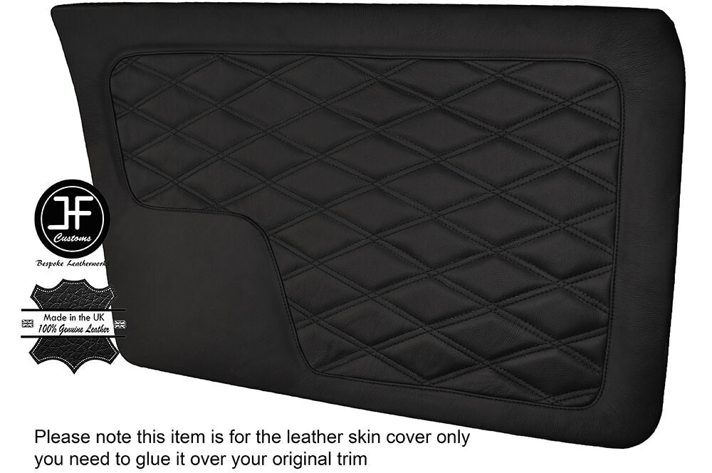 BLACK DIAMOND STITCH 2X FRONT DOOR CARD LEATHER COVERS FITS BMW E30 SALOON