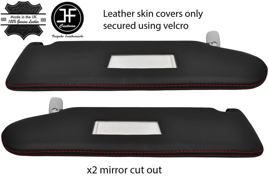 RED STITCH 2X SUN VISOR LEATHER COVER FOR VW T5 TRANSPORTER 2 MIRROR CUTOUT