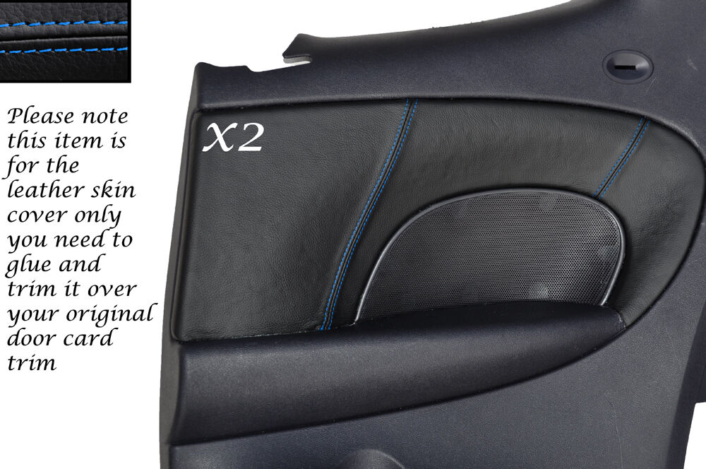 BLUE STITCHING 2X REAR DOOR CARD TRIM LEATHER SKIN COVERS FITS FORD PUMA 97-02