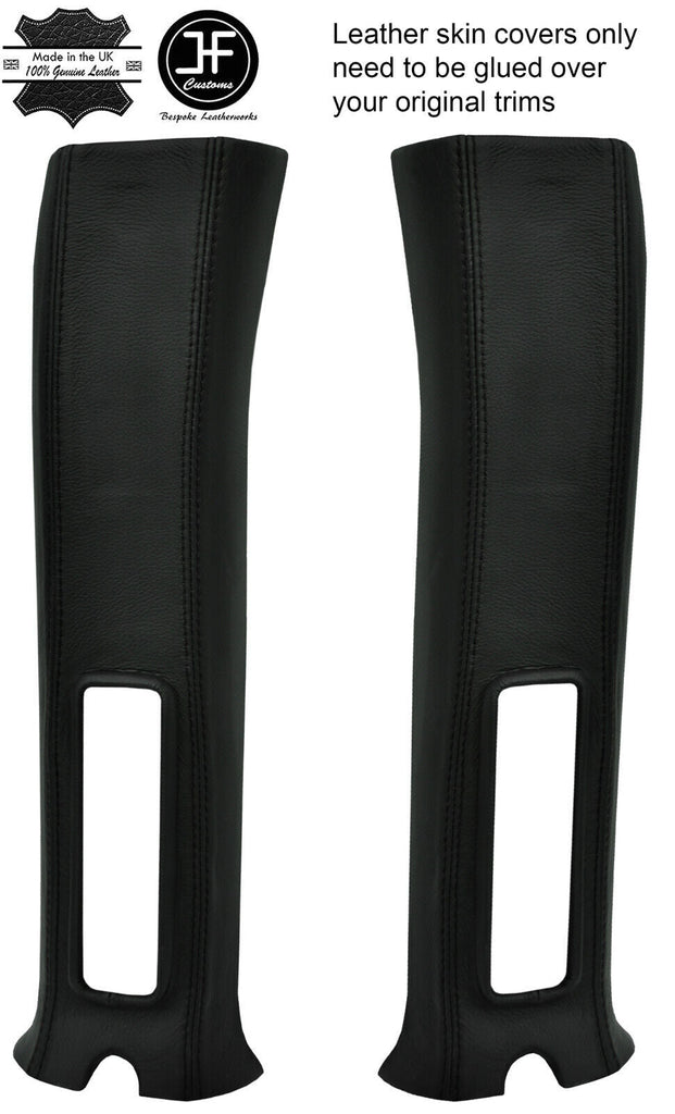 BLACK STITCH 2X UPPER B PILLAR LEATHER COVERS FITS JEEP WRANGLER JK 11-17 2DR