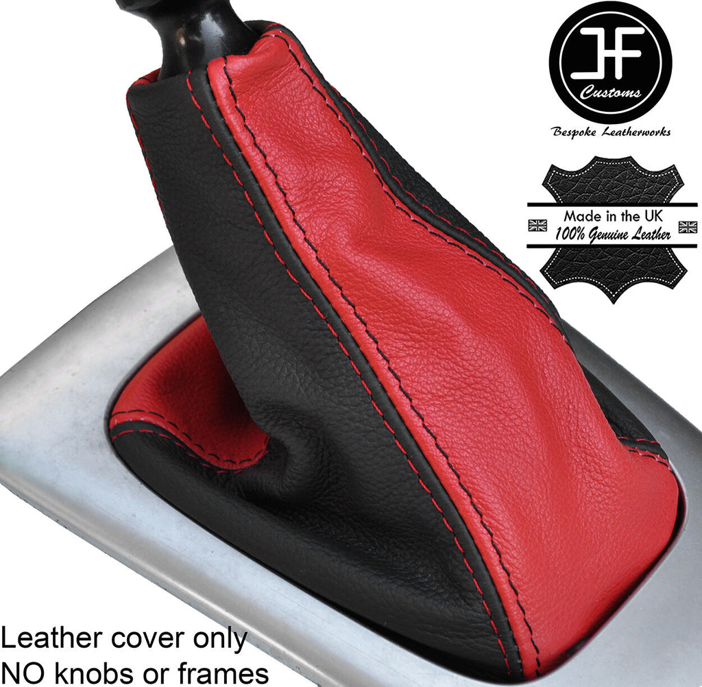 BLACK & RED TOP GRAIN REAL LEATHER GEAR GAITER FITS SAAB 93 9-3 2003-2012
