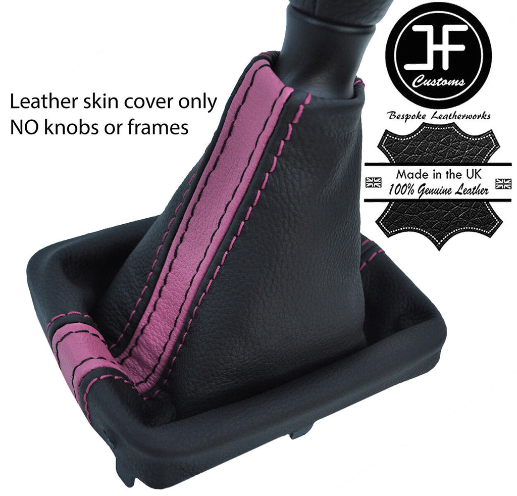 BLACK & PINK STRIPE TOP GRAIN LEATHER GEAR GAITER FOR PEUGEOT 206 206 CC 98-12